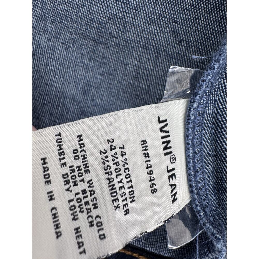 Jvini Denim Jacket Women’s Sz M Dark Wash Distressed Button Pockets Casual - Picture 5 of 14